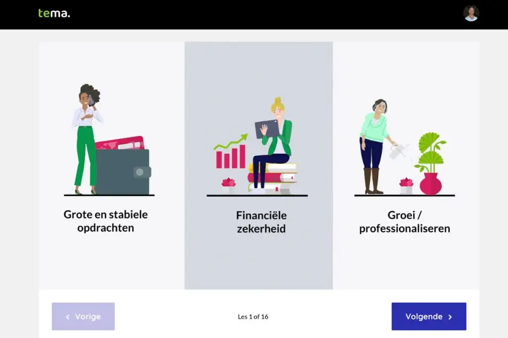 Screenshot van een animatie binnen de TEMA-cursus ‘Aan zet bij aanbestedingen.