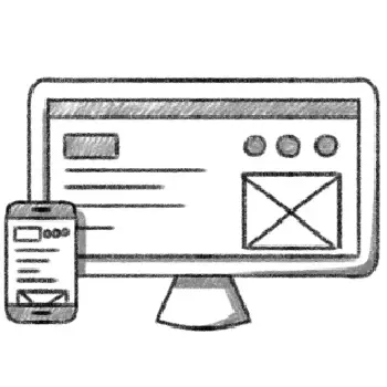 Schets van een computerscherm en een smartphone naast elkaar, ter visualisatie van een responsive ontwerp voor verschillende apparaten.