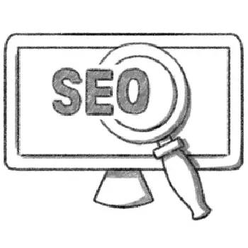 Een schets van een beeldscherm met de letters SEO.
