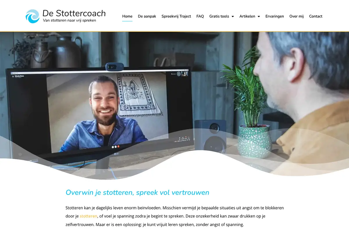 Screenshot van de homepagina van de Stottercoach-website.