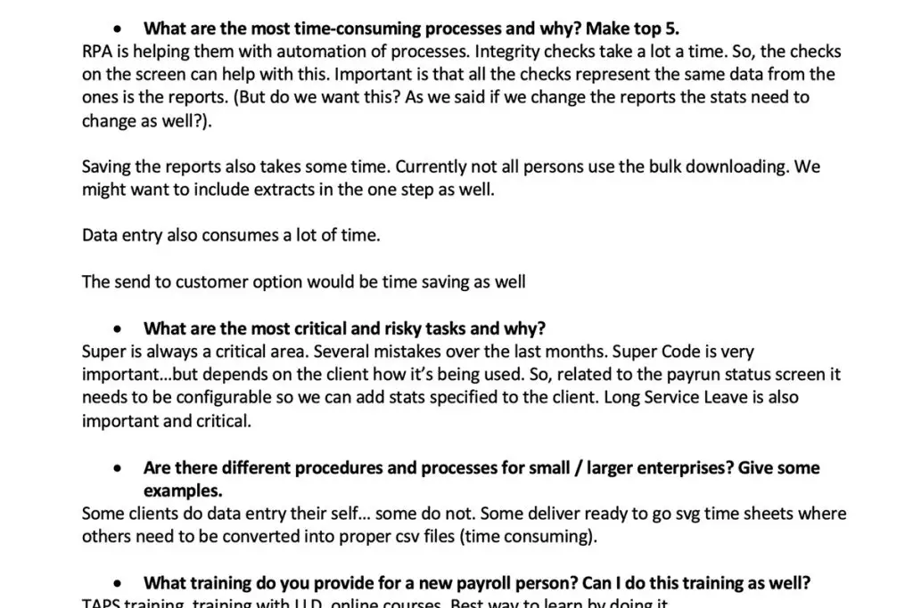 Document met interviewvragen voor gebruikersonderzoek, weergegeven in een screenshot