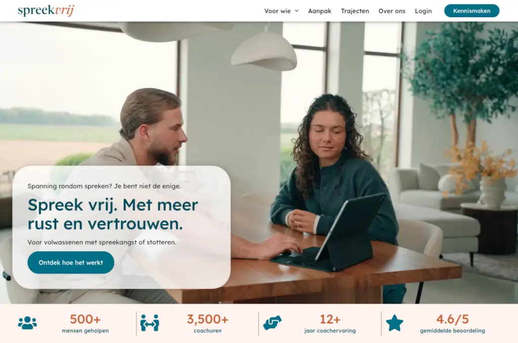 Screenshot van de hero-sectie van de Spreekvrij-website