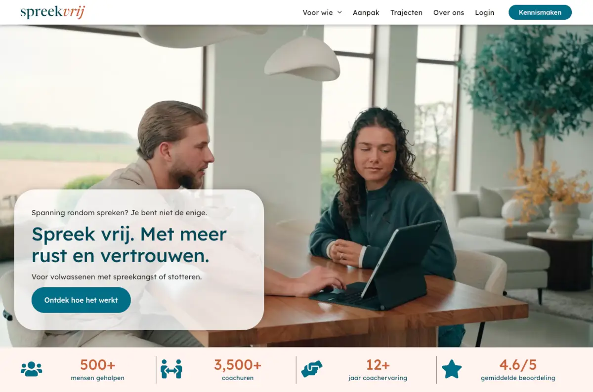 Screenshot van de hero-sectie van de Spreekvrij-website